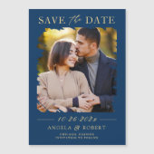 Navy Blue Gold Brush Stroke Foto Save the Date Magnetkarte (Vorderseite)