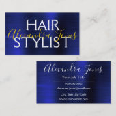 Navy Blue Gold Brushed Metal Hair Stylist Visitenkarte (Vorne/Hinten)