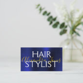 Navy Blue Gold Brushed Metal Hair Stylist Visitenkarte (Stehend Vorderseite)