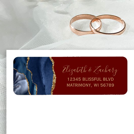 Navy Blue Gold Burgundy Wedding Rücksendeadresse