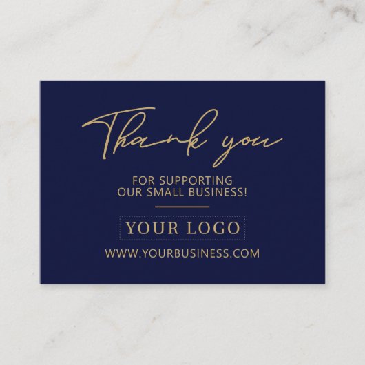 Navy Blue & Gold Business Logo Packaging Vielen Da Visitenkarte (Vorderseite)