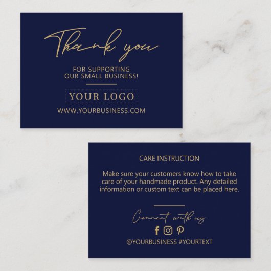 Navy Blue & Gold Business Logo Packaging Vielen Da Visitenkarte (Vorne/Hinten)