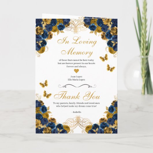 Navy Blue & Gold Butterfly Quinceanera Programm (Rückseite)