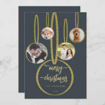 Navy Blue Gold Calligraphy Family Foto Weihnachten