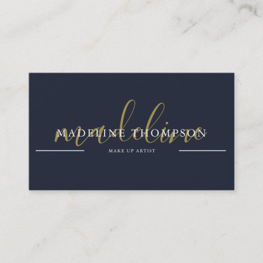 Navy Blue Gold Calligraphy Script QR Visitenkarte (Vorderseite)