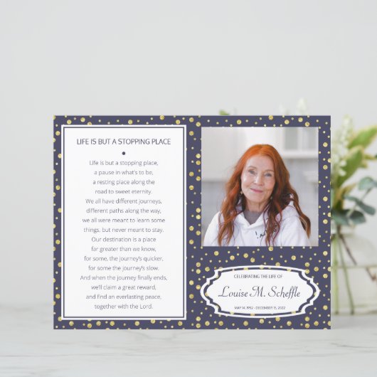 Navy Blue Gold Celebration of Life Funeral Program (Stehend Vorderseite)