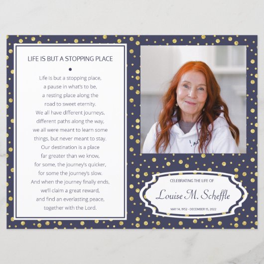 Navy Blue Gold Celebration of Life Funeral Program (Vorderseite)