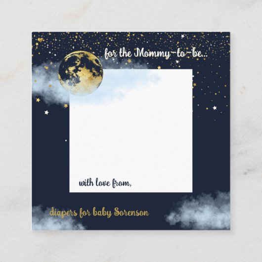 Navy Blue Gold Celestial Baby Duwer Diaper Raffles Begleitkarte (Rückseite)