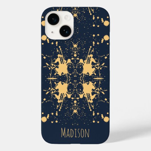 Navy Blue & Gold Celestial Muster Case-Mate iPhone Hülle (Rückseite)