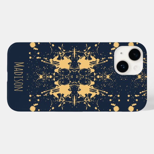 Navy Blue & Gold Celestial Muster Case-Mate iPhone Hülle (Rückseite (Horizontal))