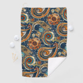 Navy Blue Gold Celestial Paisley Muster Monogram Golfhandtuch (Insitu)