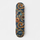 Navy Blue Gold Celestial Paisley Muster Monogram Skateboard (Vorne)