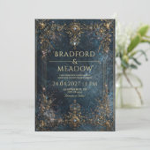 Navy Blue Gold Celestial Starry Night Wedding Einladung (Stehend Vorderseite)