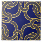 Navy Blue & Gold Celtic Knot Seamless Muster Tile Fliese (Vorderseite)