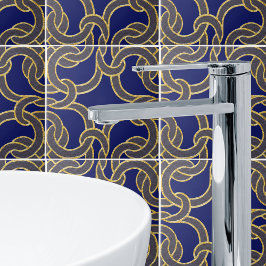 Navy Blue & Gold Celtic Knot Seamless Muster Tile Fliese