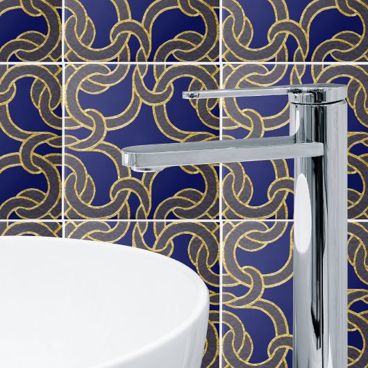Navy Blue & Gold Celtic Knot Seamless Muster Tile Fliese