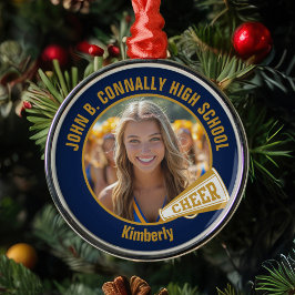 Navy Blue Gold Cheerleader Photo Christmas Ornament Aus Metall