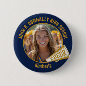 Navy Blue Gold Cheerleader Photo High School Button (Vorderseite)