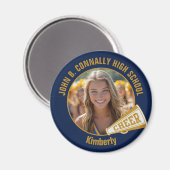 Navy Blue Gold Cheerleader Photo High School Magnet (Vorderseite/Rückseite)