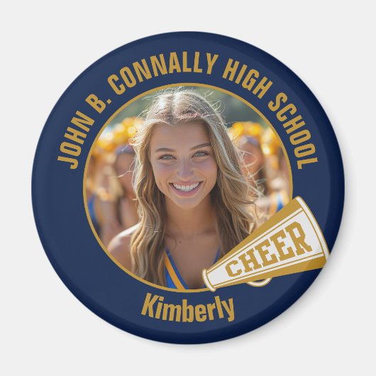 Navy Blue Gold Cheerleader Photo High School Magnet (Vorne)
