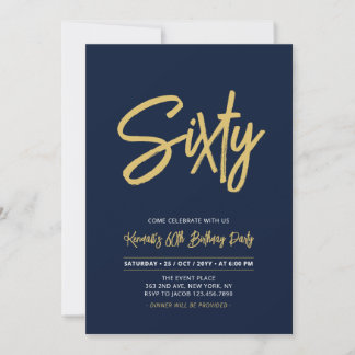 Navy Blue & Gold | Chic 60. Geburtstagsparty Einladung