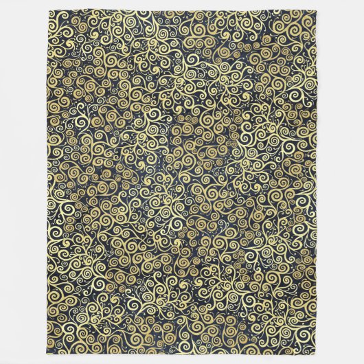 Navy Blue & Gold Chic Luxury Blühte Dark Winter Fleecedecke (Vorderseite)