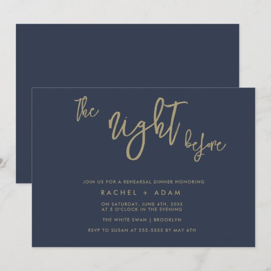 Navy Blue & Gold Chic Probe Dinner Einladung (Vorne/Hinten)