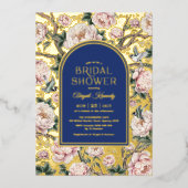 Navy Blue Gold Chinoiserie Blume Brautparty Folieneinladung (Vorderseite)
