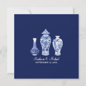 Navy Blue Gold Chinoiserie Chinesische Vintage Ker Einladung (Rückseite)