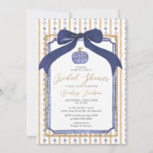 Navy Blue & Gold Chinoiserie Pumpkin Bridal Shower Einladung (Vorderseite)