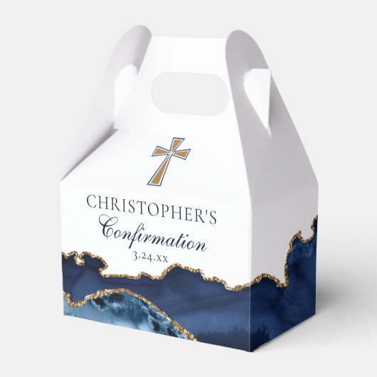 Navy Blue Gold Christian Cross Confirmation Party Geschenkschachtel (Vorderseite)