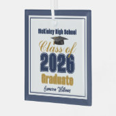 Navy Blue Gold Class of 2026 Graduation Ornament Aus Glas (Vorderseite links)