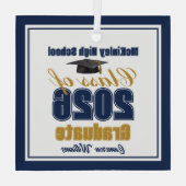 Navy Blue Gold Class of 2026 Graduation Ornament Aus Glas (Rückseite)