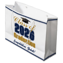 Navy Blue Gold Class of 2026 Graduation Party Große Geschenktüte
