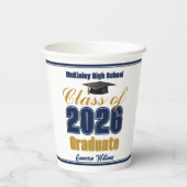 Navy Blue Gold Class of 2026 Graduation Party Pappbecher (Rückseite)
