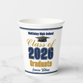 Navy Blue Gold Class of 2026 Graduation Party Pappbecher
