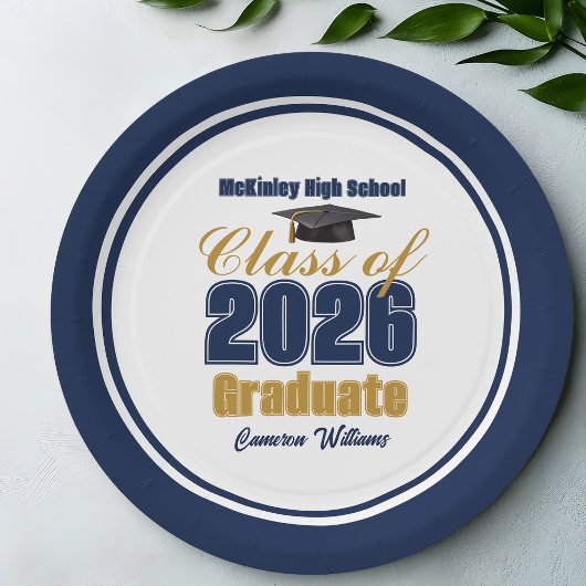 Navy Blue Gold Class of 2026 Graduation Party Pappteller