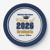 Navy Blue Gold Class of 2026 Graduation Party Pappteller (Vorderseite)