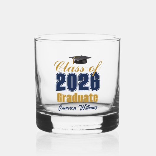 Navy Blue Gold Class of 2026 Graduation Whiskyglas (Vorderseite)