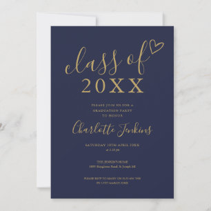 Navy Blue Gold Class of Script Graduation Party Einladung
