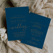 Navy Blue Gold Classic Front & Back Wedding Einladung