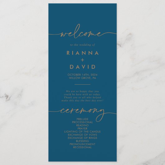 Navy Blue Gold Classic Wedding Program Programm (Vorderseite)