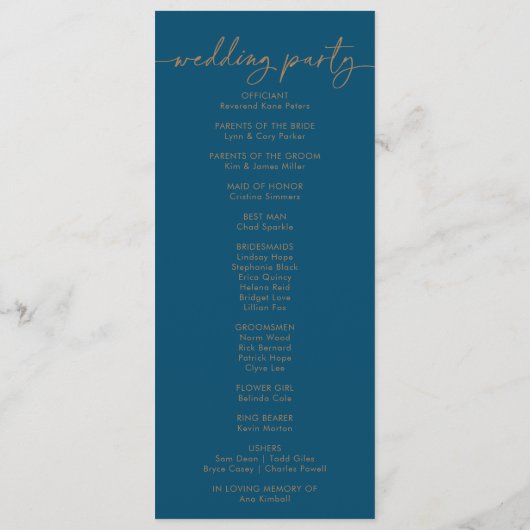 Navy Blue Gold Classic Wedding Program Programm (Rückseite)