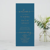 Navy Blue Gold Classic Wedding Program Programm (Stehend Vorderseite)