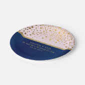 Navy Blue & Gold Confetti Dots & Pink Design Pappteller (Schrägansicht)