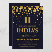 Navy Blue & Gold Confetti Einladung zum 11. Geburt (Vorne/Hinten)