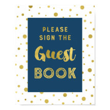 Navy Blue Gold Confetti Gästebuch Hochzeit
