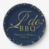 Navy Blue Gold Confetti I Do GRILLEN Engagement Pa Pappteller (Vorderseite)