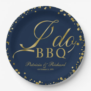 Navy Blue Gold Confetti I Do GRILLEN Engagement Pa Pappteller