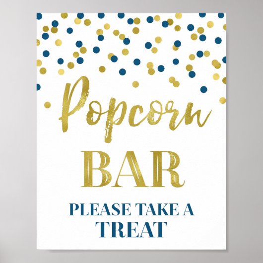 Navy Blue Gold Confetti Popcorn Bar Sign Poster (Vorne)